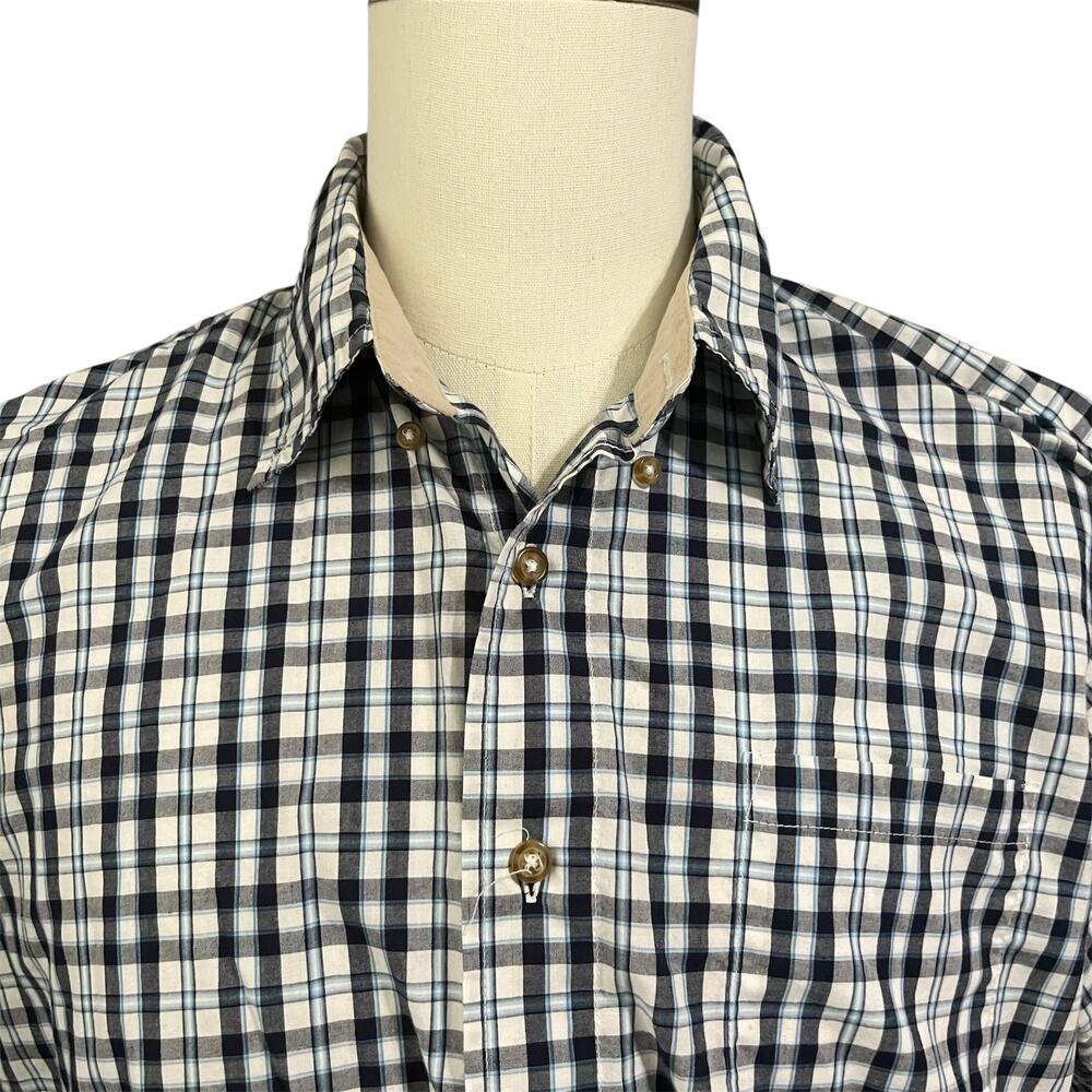 Wrangler Men's White Blue Plaid Wrinkle Resistant Button Down Shirt Sz L Cowboy